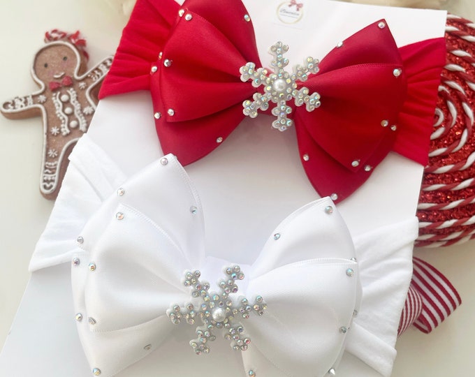 Christmas Snowflake Bow Headband: Baby Holiday Headwear