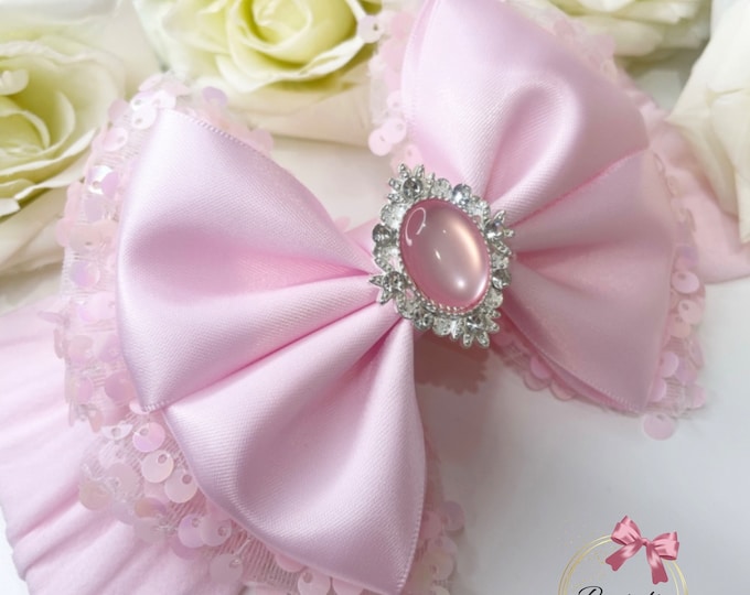 Pink Sequin Tulle Baby Bow Headband: Barbie Bow Summer Collection