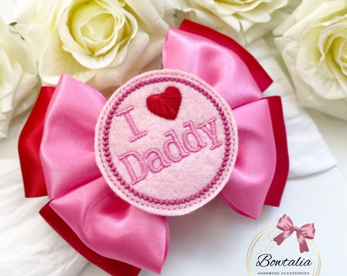 I Love Daddy Bow Headband: Father's Day Pink & Red