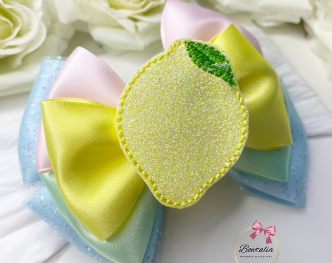 Lemon Bow Headband: Glitter Tulle Summer Hair Accessory