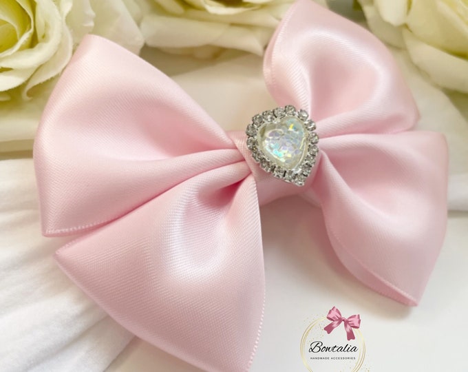 Pink Bow Baby Headband: Confetti Heart, Soft Nylon