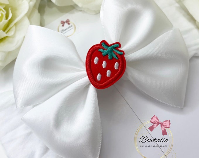 Strawberry Bow Baby Headband: White Nylon Hair Accessory