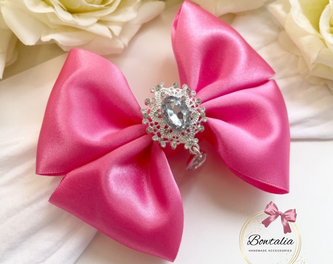 Cream Baby Bow Headband: Silver Teardrop Embellishment, Nylon Headband