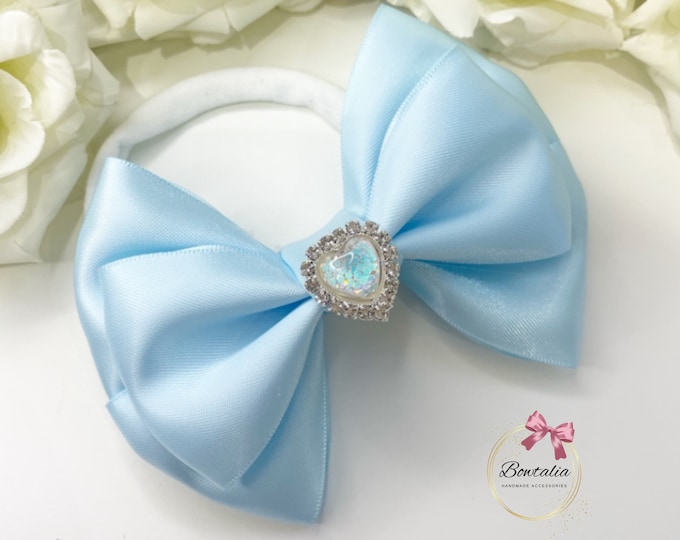 Princess Blue Bow: Confetti Heart Baby Headband