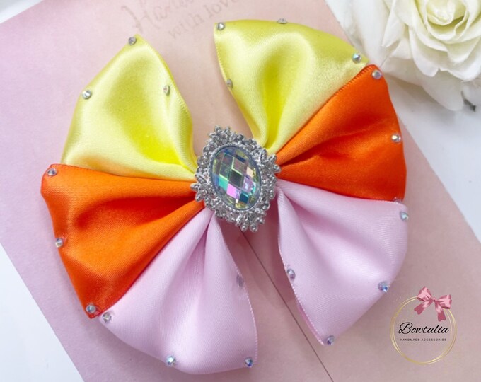 Rainbow Baby Bow: Rhinestone Hologram Hair Clip or Headband
