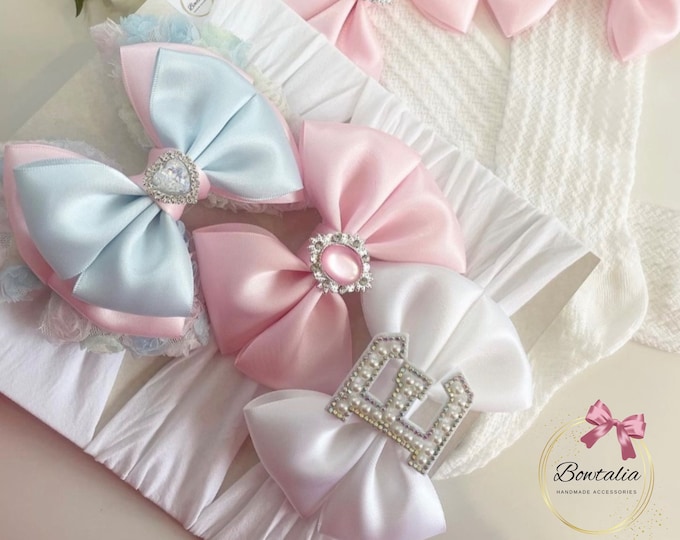 Baby Girl Bow Headband & Socks Set: Pearl Initial, Newborn Gift