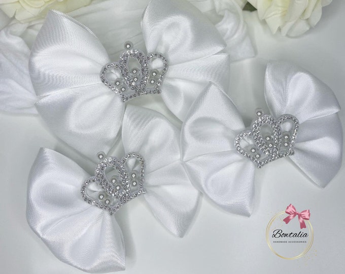 Princess Bow Hair Clip: Handmade Pearl Crown Baby Headband