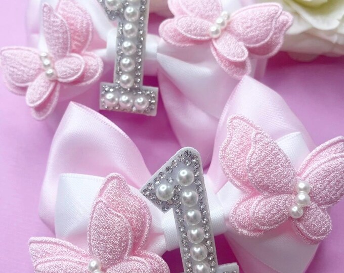 Butterfly Bow Clips: Pink & White Piggie Set - Handmade Hair Accessories