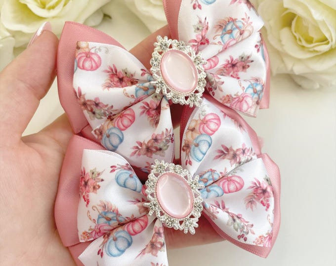 Dusty Pink Pumpkin Bow: Halloween Hair Clip or Headband