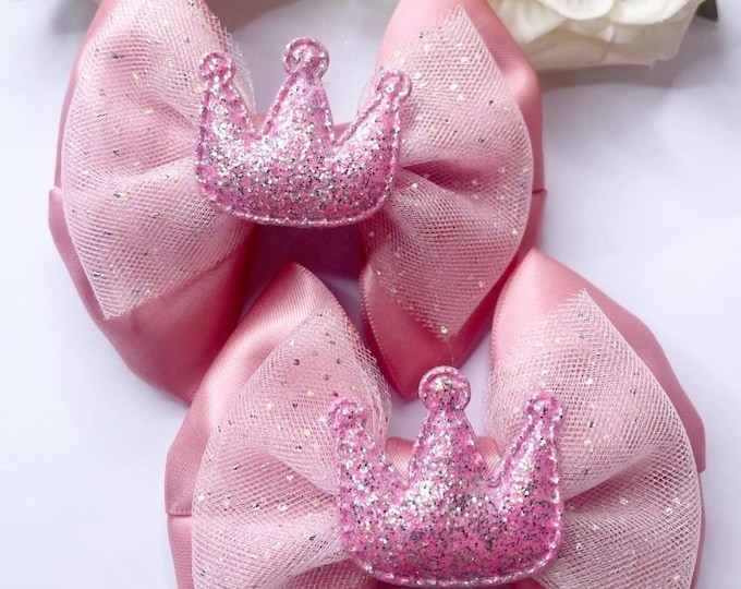 Princess Crown Bow Clips: Handmade Hair Accessories, Matching Piggies