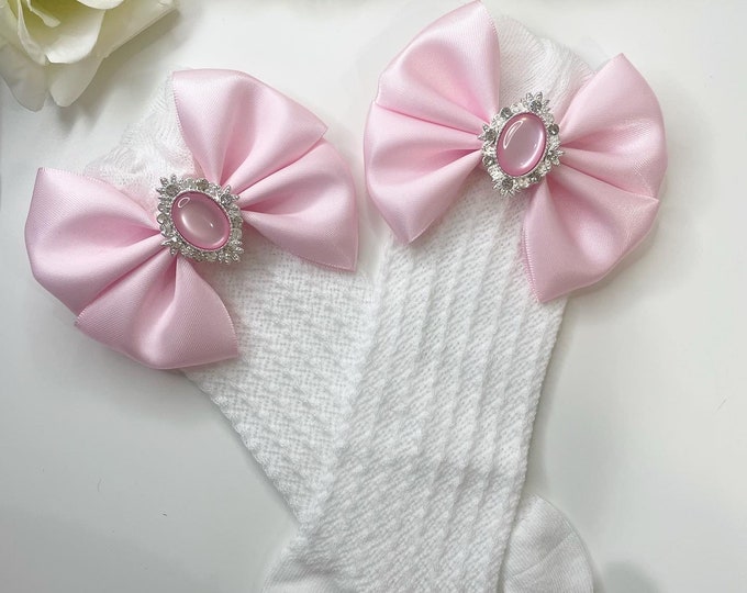 Girls Knee High Socks: Handmade Bow, Baby Summer Style
