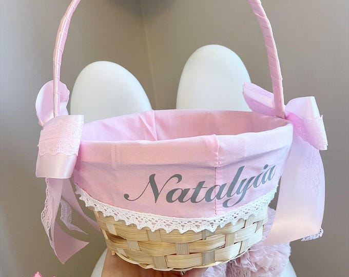 Personalized Easter Basket: Pink Bow Decor, Easter Egg Hunt