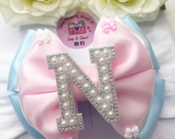 Pearl Initial Baby Headband: Pink Bow Hair Accessory