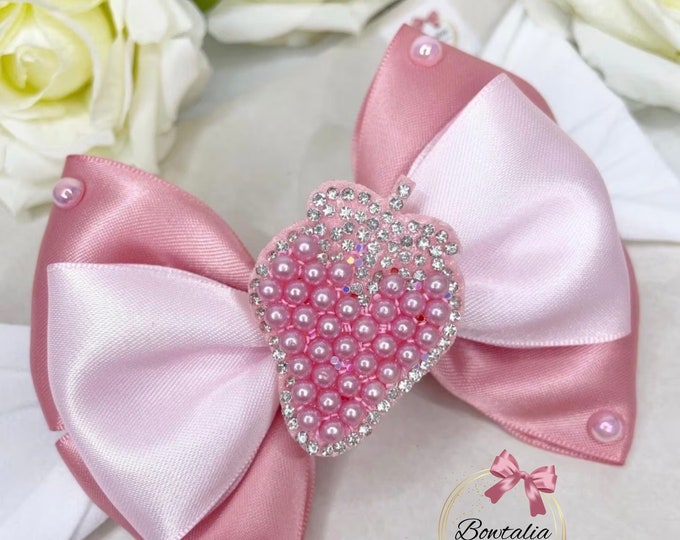 Strawberry Bow Headband: Pink Pearl Baby Hair Accessory