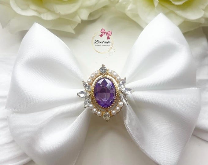 White Pearl Baby Bow: Handmade Nylon Headband