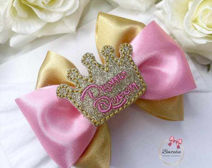 Princess Crown Hair Bow: Pink & Gold Birthday Party Bow