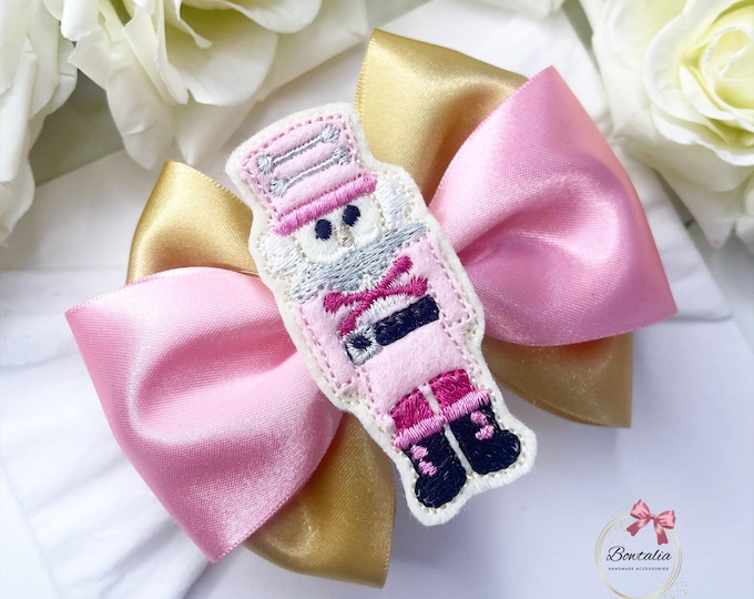 Christmas Nutcracker Bow: Pink & Gold Festive Headband