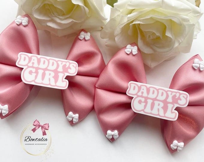 Dusty Pink Daddy's Girl Hair Bow Clips - Set of 2