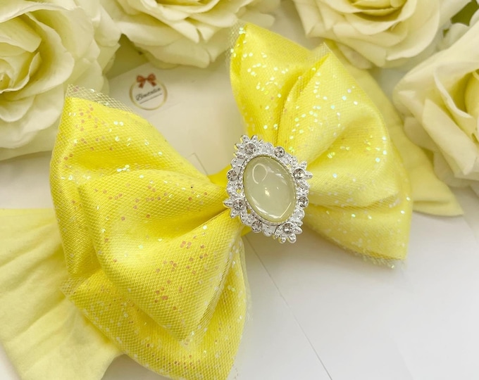 Lemon Glitter Baby Bow: Summer Headband or Clip