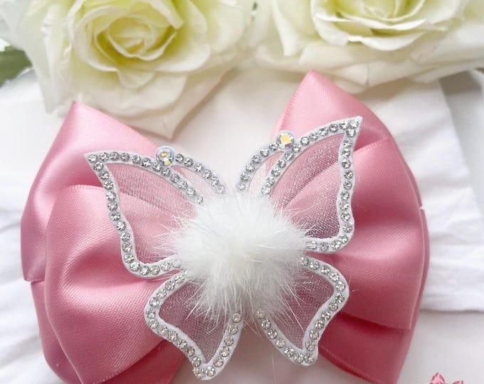 Dusty Pink Butterfly Bow Headband: Baby Girl Hair Accessory