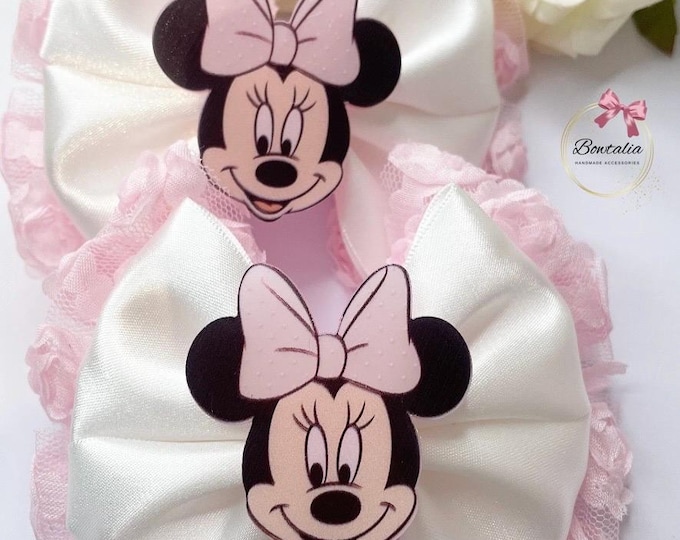 Flower Tulle Mouse Hair Bow: Girl's Party Clip or Headband