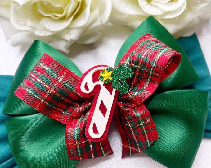 Christmas Baby Headband: candy can bow, emerald green bow