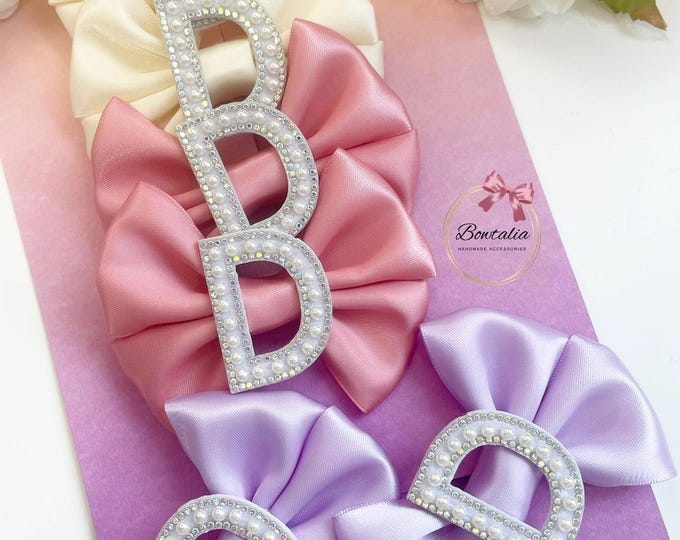 Personalized Pearl Initial Hair Bows: Pigtail Clips, Hair Accessories