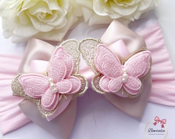 Butterfly Baby Bow: Cream Hair Clip or Headband