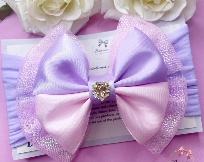 Glitter Baby Bow: Pink & Lilac Handmade Hair Clip or Headband