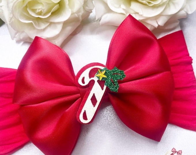 Christmas candy cane Bow, Festive Baby Headband