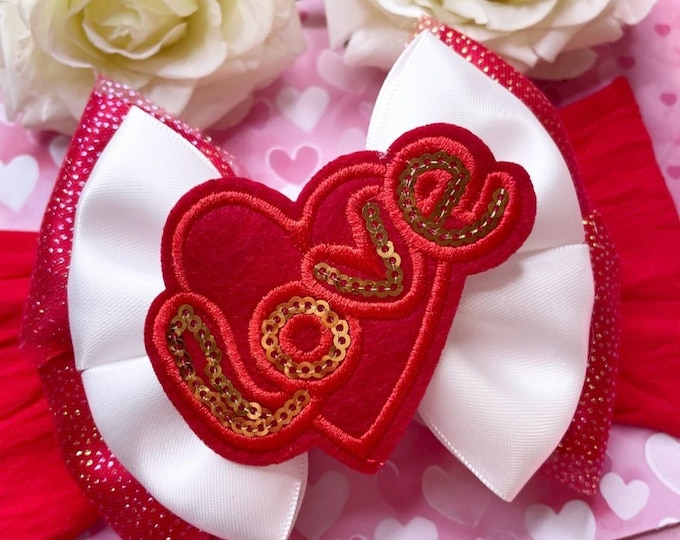 Valentines Baby Bow, Red & White Heart, Clip or Headband