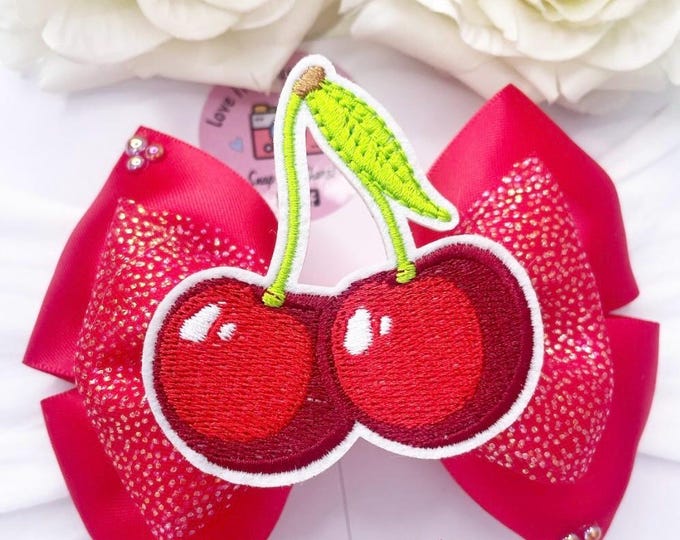 Baby Cherry Bow Headband: Red Fruit Hair Bow