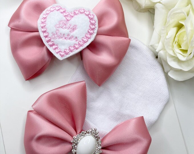 Sister Bow Set: 'Big Sister' Clip & Newborn Hat