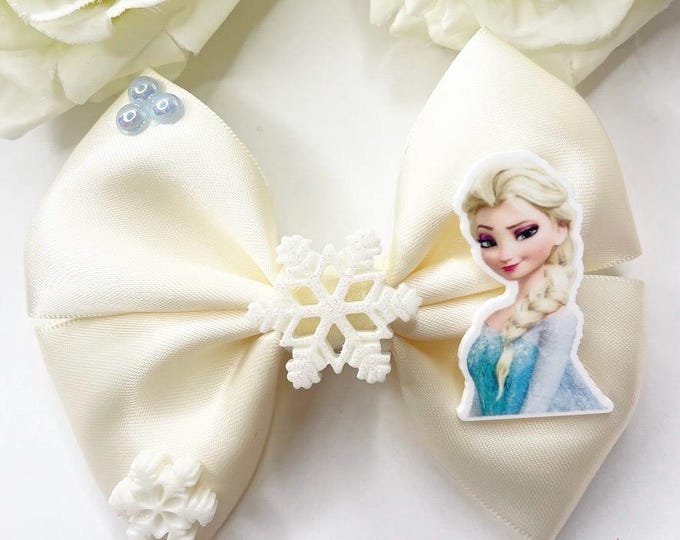 Cream Snowflake Hair Bow: Baby Clip or Headband