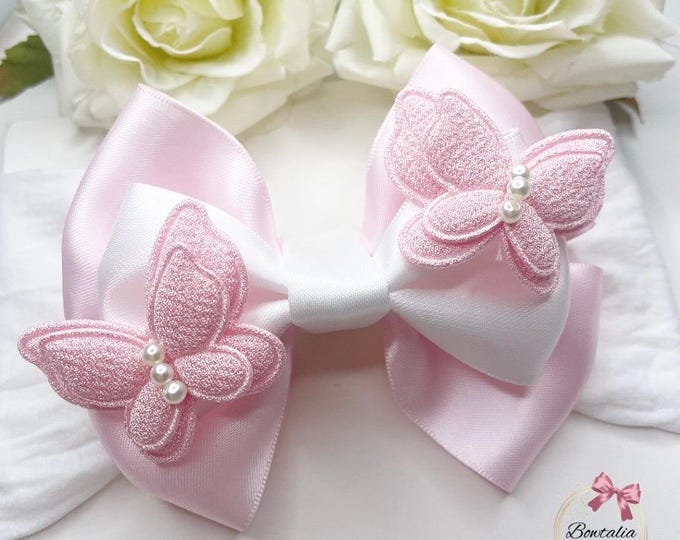 Pink Butterfly Baby Bow Headband: First Birthday Princess Bow