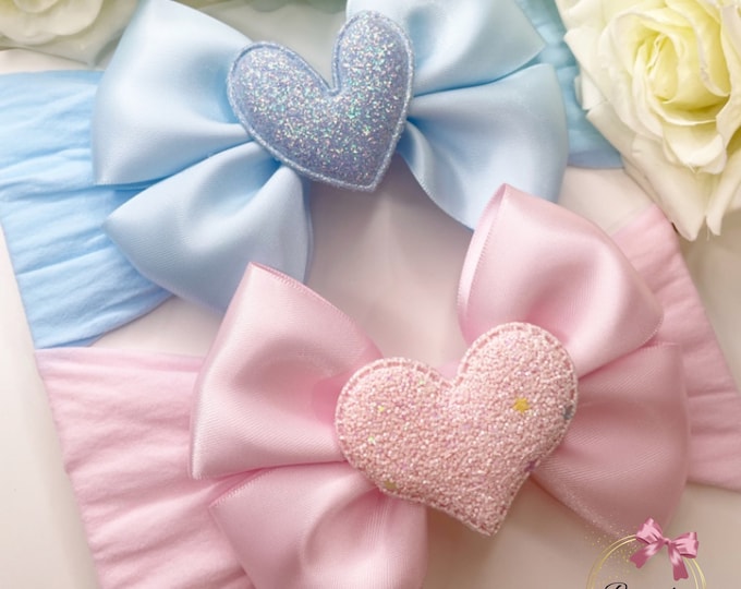 Baby Bow Headband: Pink & Blue Heart Hair Accessories