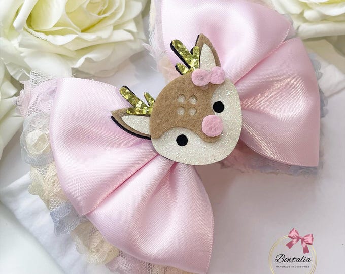 Reindeer Christmas Bow: Festive Baby Headband or Clip