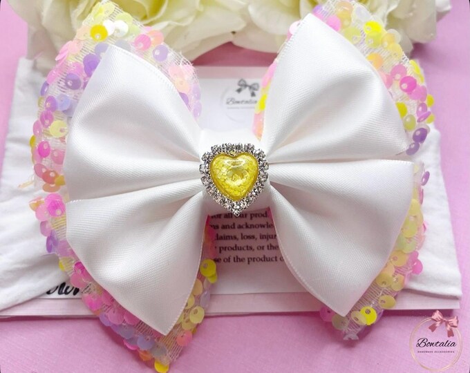 Sequin Rainbow Bow Clip: Handmade Girl's Hair Accessory