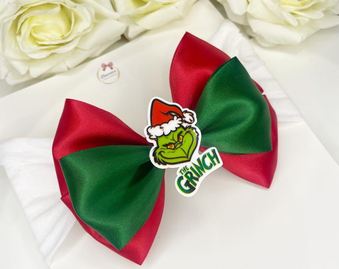 Grinch Christmas Bow Headband: Red & Green Holiday Hair Accessory