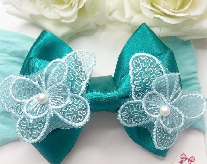 Jade Butterfly Baby Bow Headband: Soft Nylon, Handmade
