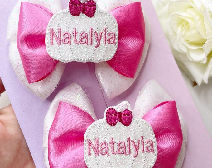 Personalized Halloween Hair Bow: Pink Pumpkin Clip or Headband