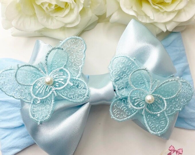 Butterfly Baby Bow Headband: Handmade Blue Hair Accessory