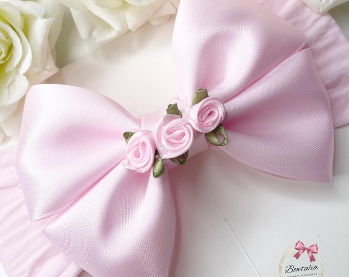 Baby Girl Headband: Pink Rose Bow Hair Accessory