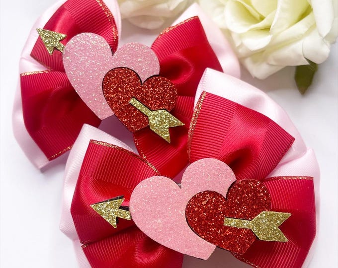 Valentine's Day Heart Hair Bows: Red & Pink Piggies