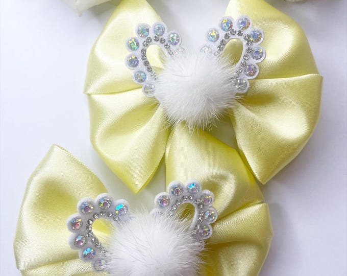 Easter Bunny Ears Bow: Lemon Pom Pom Hair Clip