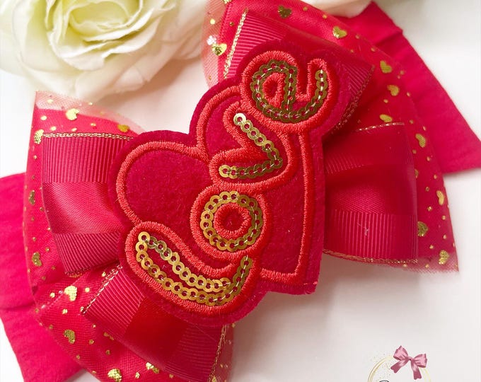 Red Valentine's Bow: 'Love' Patch, Clip or Headband