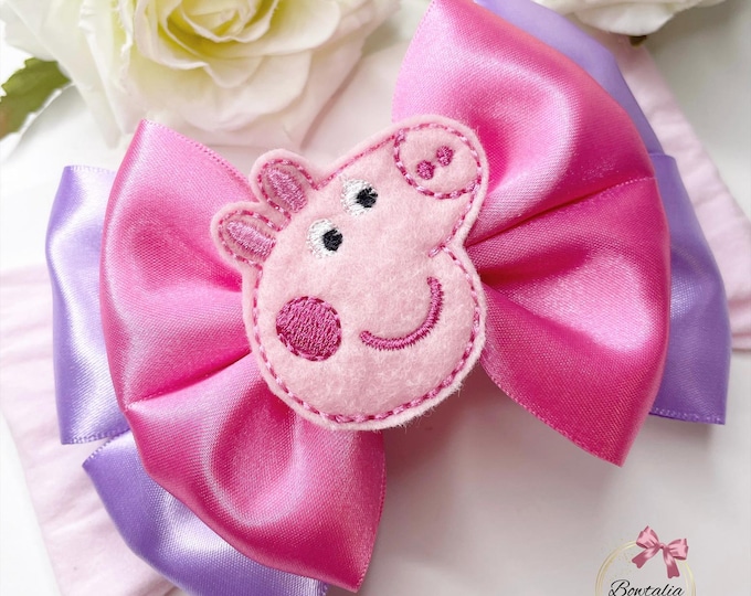 Pig Bow: Pink & Lilac Hair Clip or Headband