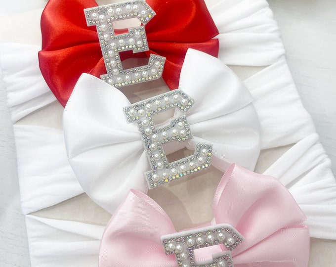 Pearl Initial Baby Bow Headband Set: Personalized Newborn Accessory