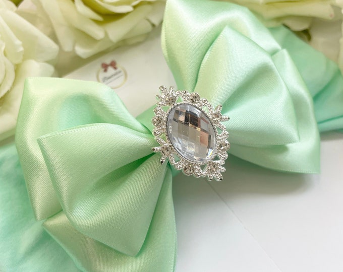 Mint Green Baby Bow Headband: Rhinestone Girl Hair Accessory