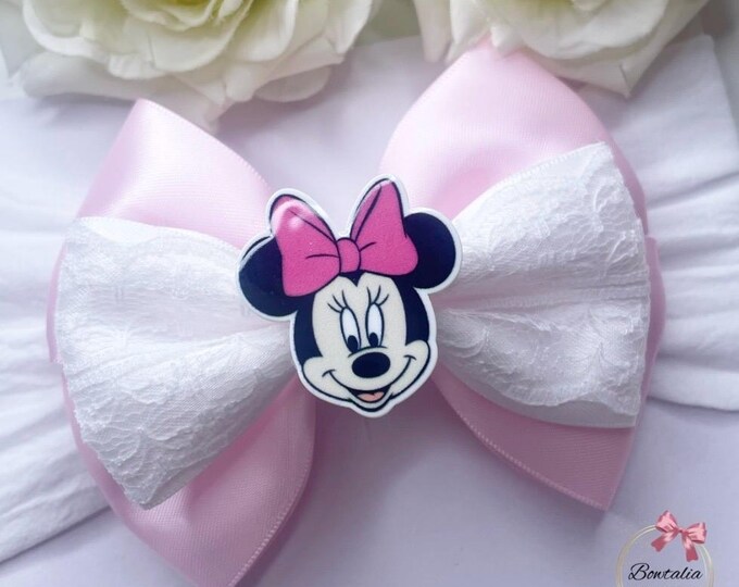 Pink Lace Mouse Bow: Baby Headband or Clip